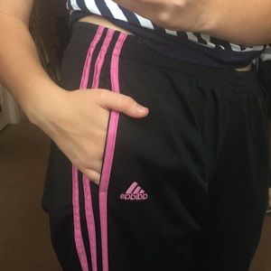 Black pink striped Adidas sweatpants